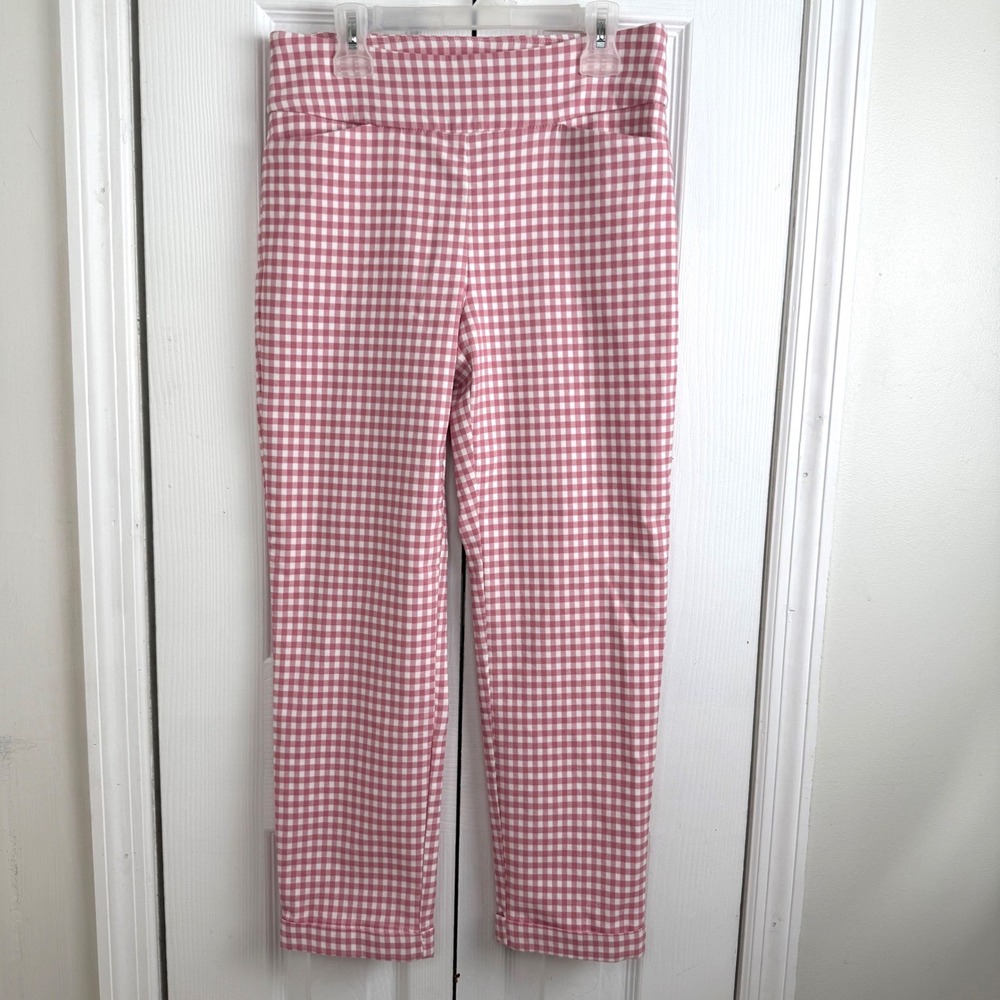 UP Pink Gingham Pants Women Size 6 Stretch Slim Preppy Cottagecore
